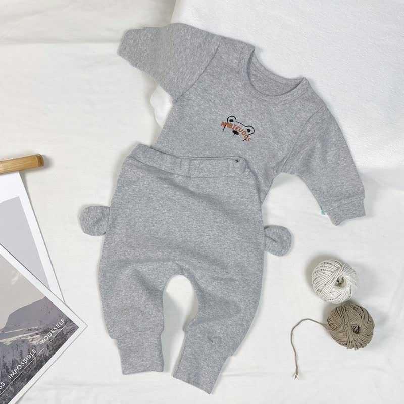 AMBIEUOCS Baby Bear Print Top and Pants Pyjama 2-piece Set - Gray - 1-2Y - image 3