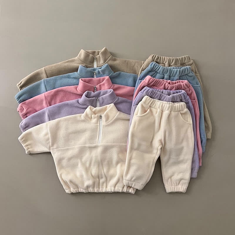 Toddler Baby Solid Color Half Zip Fleece Top and Pants 2-piece Set - image 1