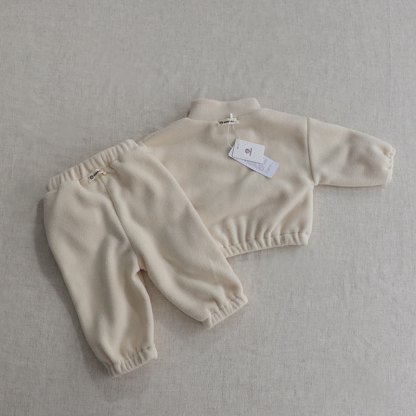 Toddler Baby Solid Color Half Zip Fleece Top and Pants 2-piece Set - image 7