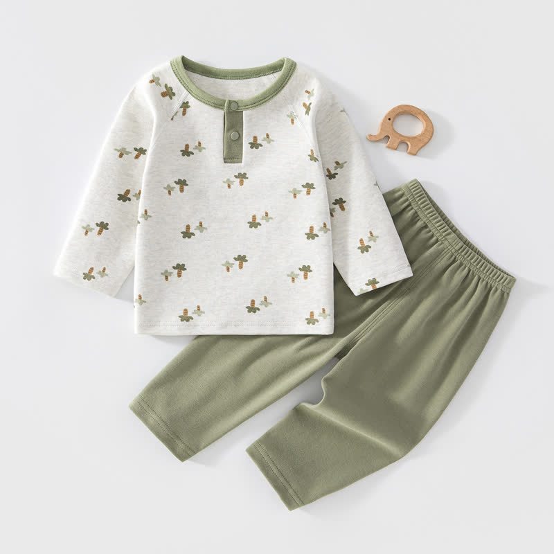 Toddler Baby Animal/Plant Print Long Sleeve Top and Pants Pajama 2-piece Set - Green - 5-6T - image 3