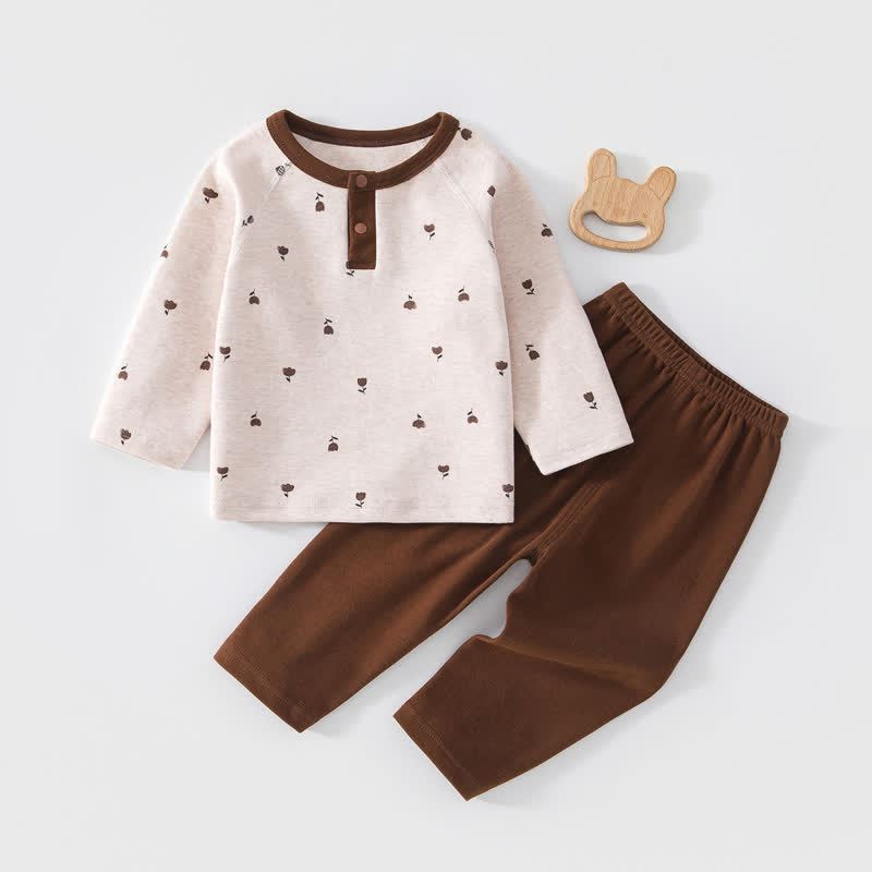 Toddler Baby Animal/Plant Print Long Sleeve Top and Pants Pajama 2-piece Set - Brown - 5-6T - image 4