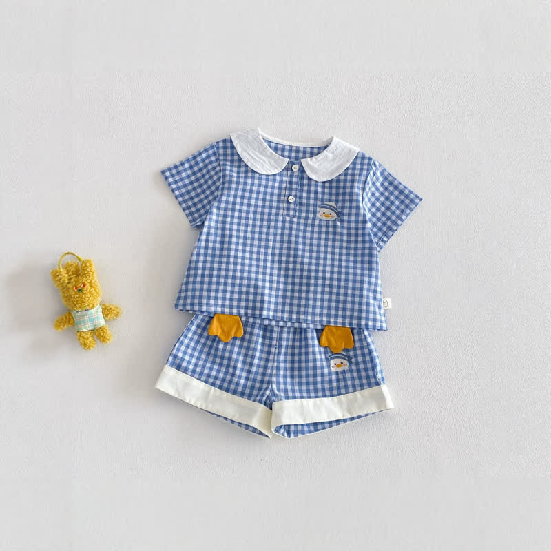 Baby Toddler Blue Gingham Duck Print Top and Shorts 2-piece Set - Blue - 3-4T - image 1