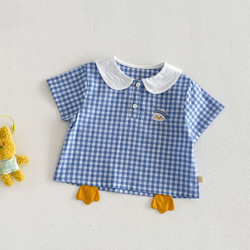 Baby Toddler Blue Gingham Duck Print Top and Shorts 2-piece Set - image 2