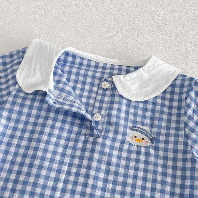Baby Toddler Blue Gingham Duck Print Top and Shorts 2-piece Set - image 3
