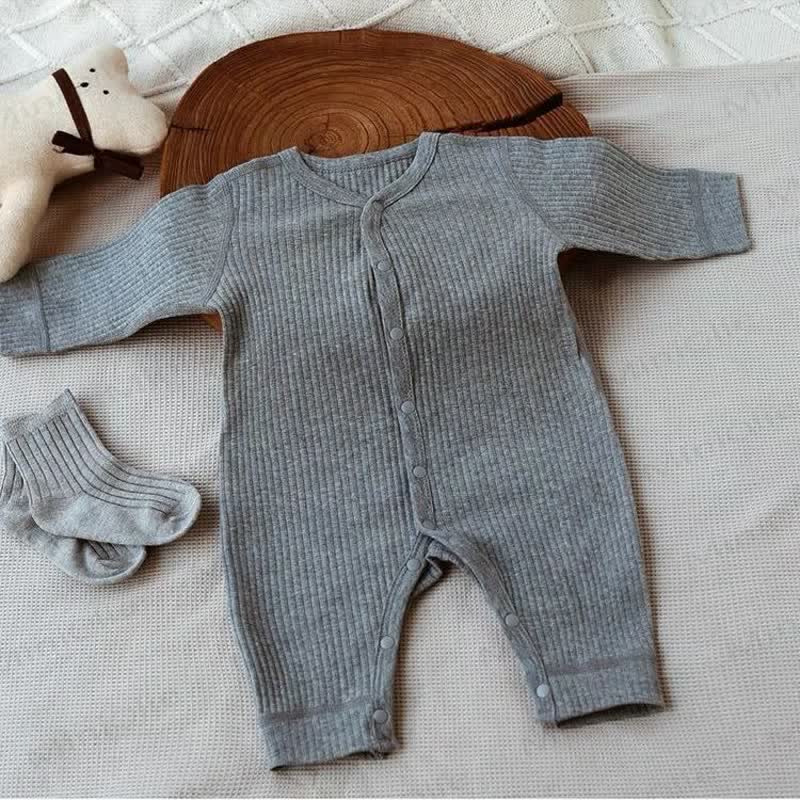 Baby Soft Ribbed Long Sleeve Snap Front Romper - Gray - 12-18M - image 1