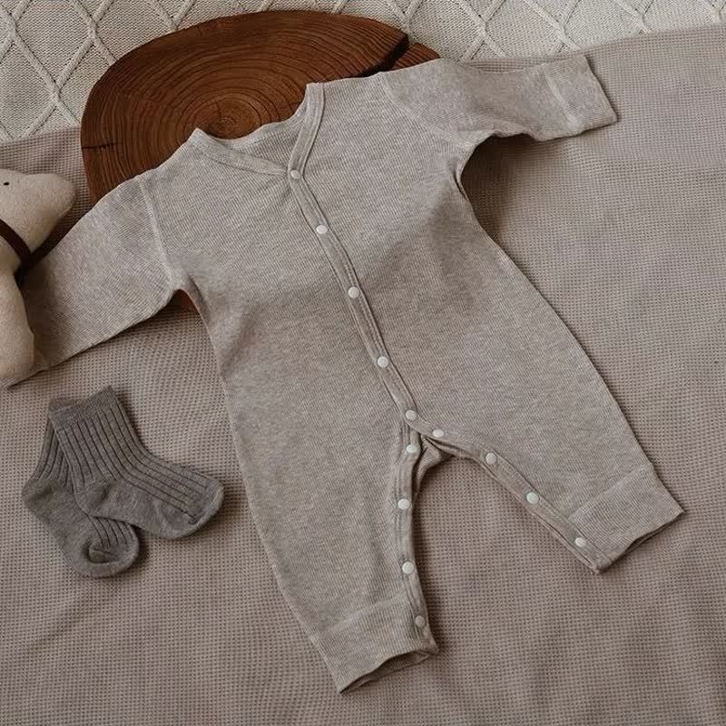Baby Soft Ribbed Long Sleeve Snap Front Romper - Khaki - 12-18M - image 4