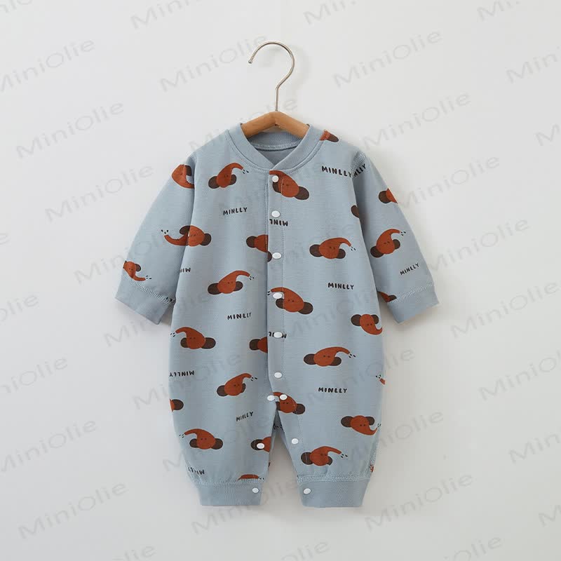 Baby Cartoon Print Snap Front Romper - Blue Elephant - 18-24M - image 1