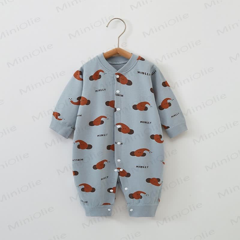 Baby Cartoon Print Snap Front Romper - Blue Elephant - 18-24M - image 1