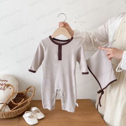 Baby Color Block Romper with Hat - image 11