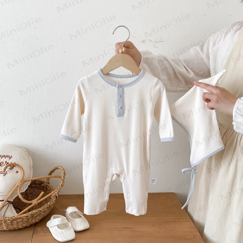 Baby Color Block Romper with Hat - image 5