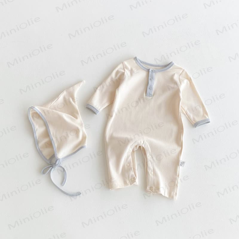 Baby Color Block Romper with Hat - Beige - 18-24M - image 4