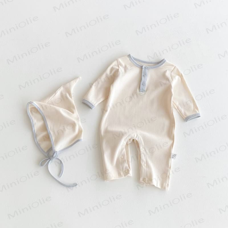 Baby Color Block Romper with Hat - Beige - 18-24M - image 4