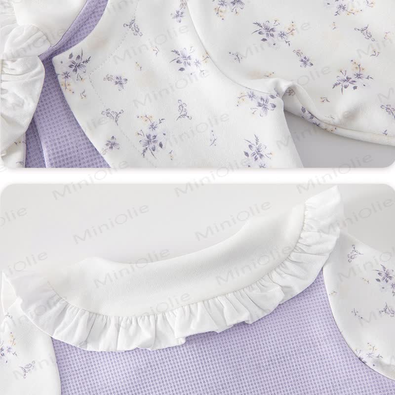 Baby Floral Ruffle Collar Waffle Long Sleeve Romper - image 5