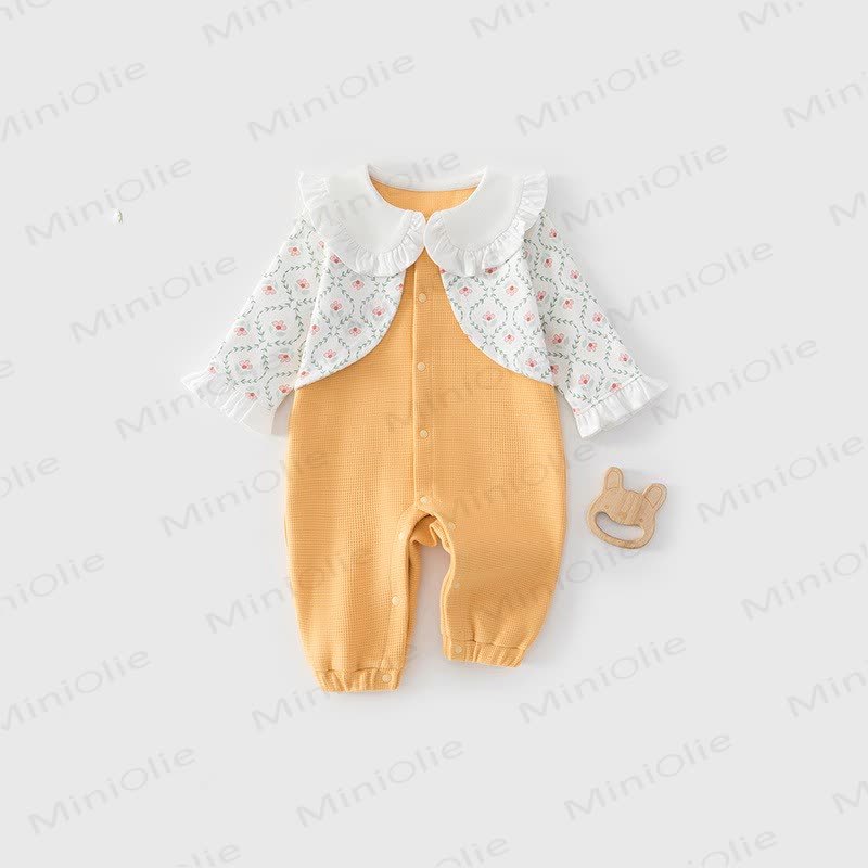 Baby Floral Ruffle Collar Waffle Long Sleeve Romper - Orange - 18-24M - image 6
