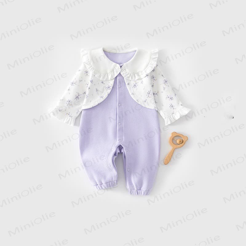 Baby Floral Ruffle Collar Waffle Long Sleeve Romper - Purple - 18-24M - image 1