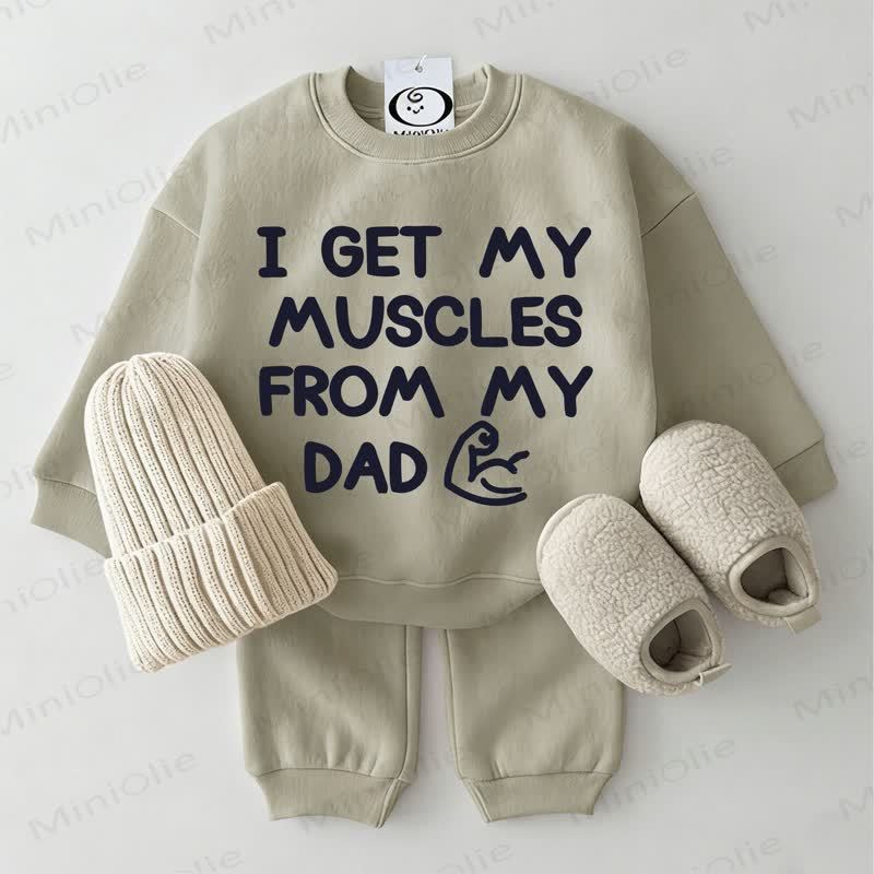 I GET MY MUSCLES FROM MY DAD Baby Sweatshirt 2-piece Grey Green Set - Grey Green - 2-3T - image 1