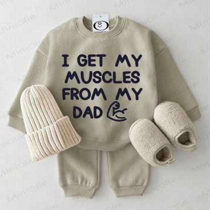 I GET MY MUSCLES FROM MY DAD Baby Sweatshirt 2-piece Grey Green Set - Grey Green - 2-3T - image 1