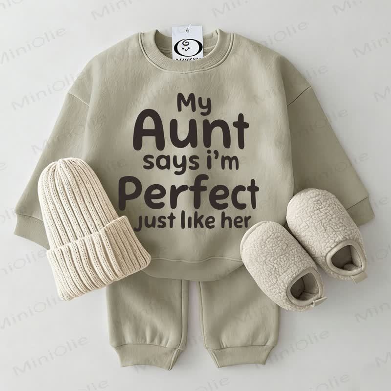 MY AUNT SAYS I'M PERFECT JUST LIKE HER Baby Sweatshirt 2-piece Grey Green Set - Grey Green - 2-3T - image 1