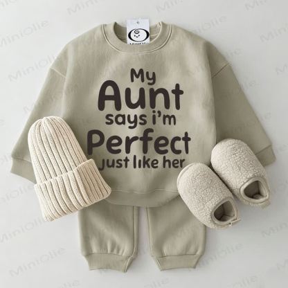 MY AUNT SAYS I'M PERFECT JUST LIKE HER Baby Sweatshirt 2-piece Grey Green Set - Grey Green - 2-3T - image 1
