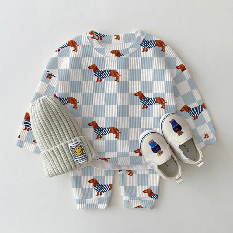 Baby Dachshund Checkered Print Waffle 2-piece Set - White - 2-3T - image 1