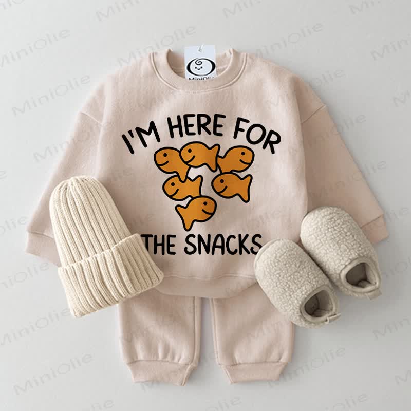 I'M HERE FOR THE SNACKS Baby Sweatshirt 2-piece Set - Beige - 2-3T - image 1