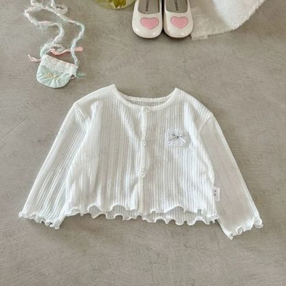 Baby Toddler Sweet Bow Ribbed Cardigan - White - 4-5T - image 3