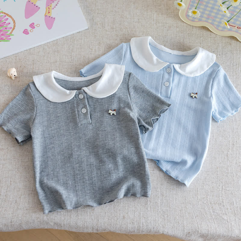 Toddler Ribbed Peter Pan Collar Short Sleeve T-Shirt - image 1