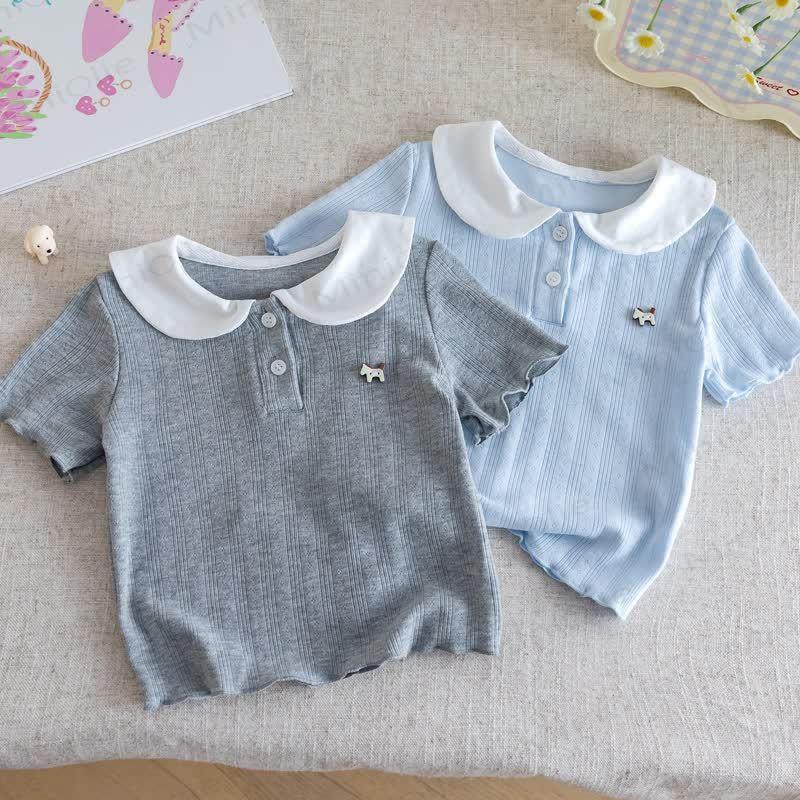 Toddler Ribbed Peter Pan Collar Short Sleeve T-Shirt - image 1
