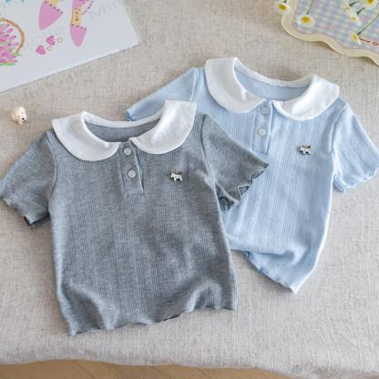 Toddler Ribbed Peter Pan Collar Short Sleeve T-Shirt - image 1