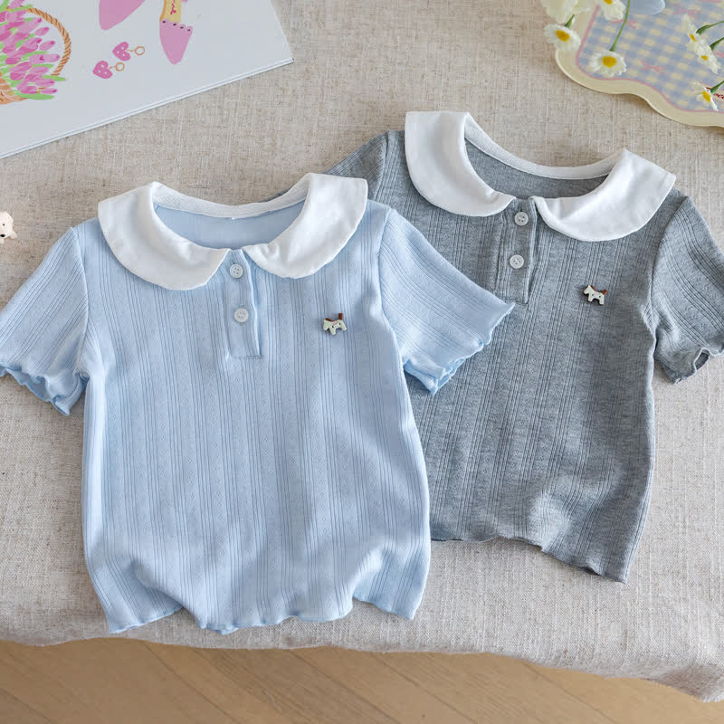 Toddler Ribbed Peter Pan Collar Short Sleeve T-Shirt - image 2