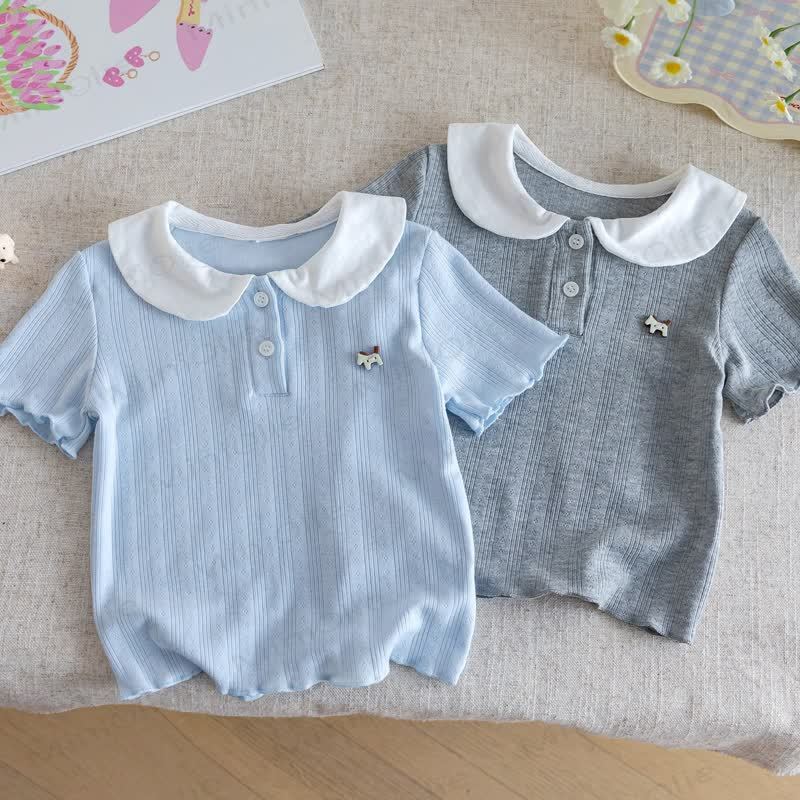 Toddler Ribbed Peter Pan Collar Short Sleeve T-Shirt - image 2