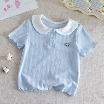 Toddler Ribbed Peter Pan Collar Short Sleeve T-Shirt - Blue - 6-7T - image 4