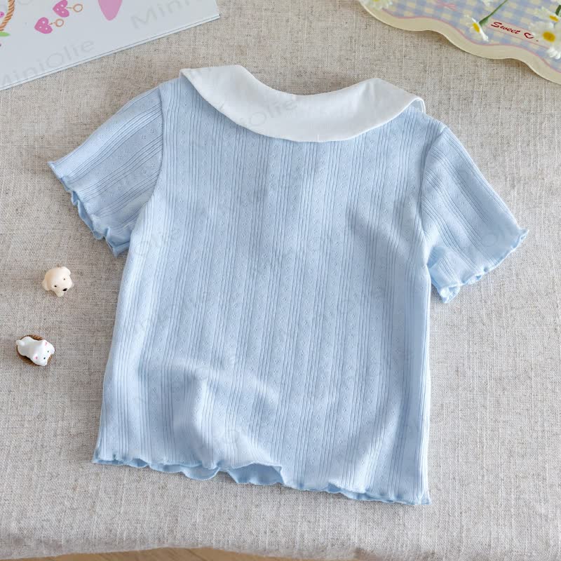 Toddler Ribbed Peter Pan Collar Short Sleeve T-Shirt - image 6
