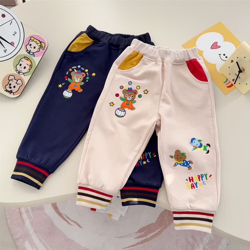 HAPPY DAY Toddler Bear Patch Contrast Pocket Jogger Pants - image 1