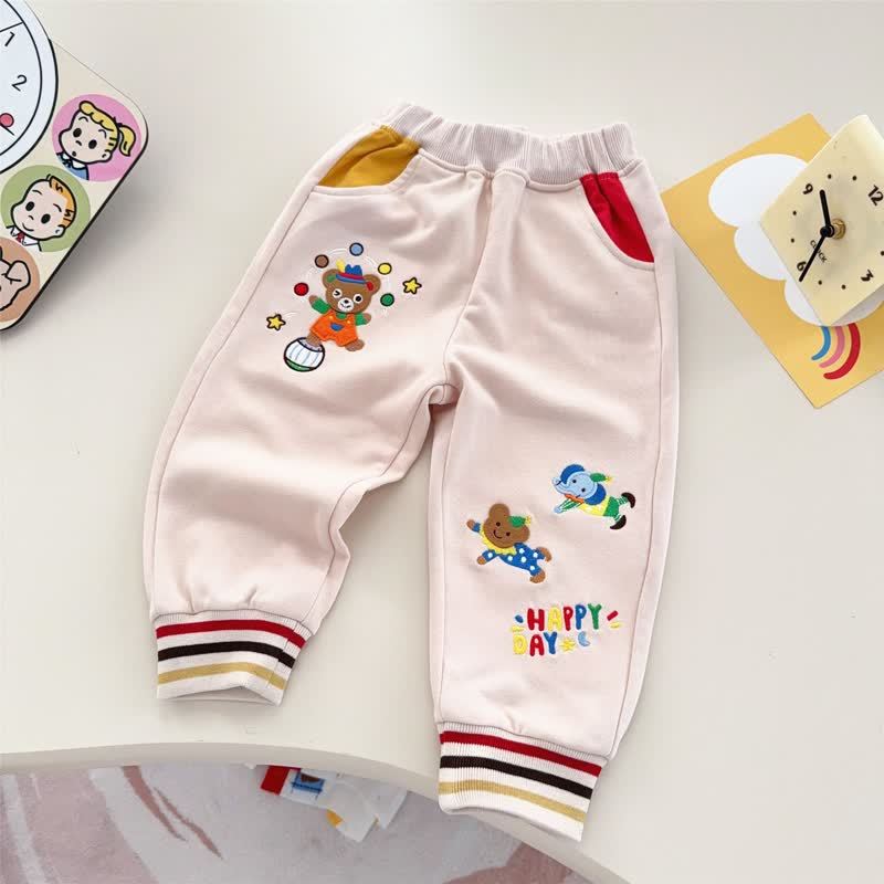 HAPPY DAY Toddler Bear Patch Contrast Pocket Jogger Pants - Beige - 6-7T - image 2