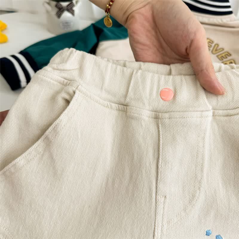Toddler Boys Beige Playful Train Patch Elastic Waist Pants - image 3