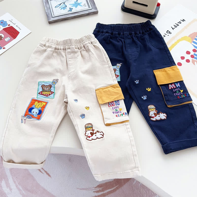 Toddler Cartoon Patch Elastic Waist Cargo Pants - image 1