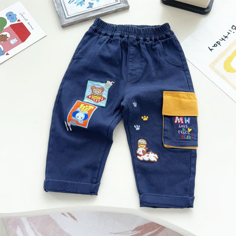 Toddler Cartoon Patch Elastic Waist Cargo Pants - Navy - 6-7T - image 2