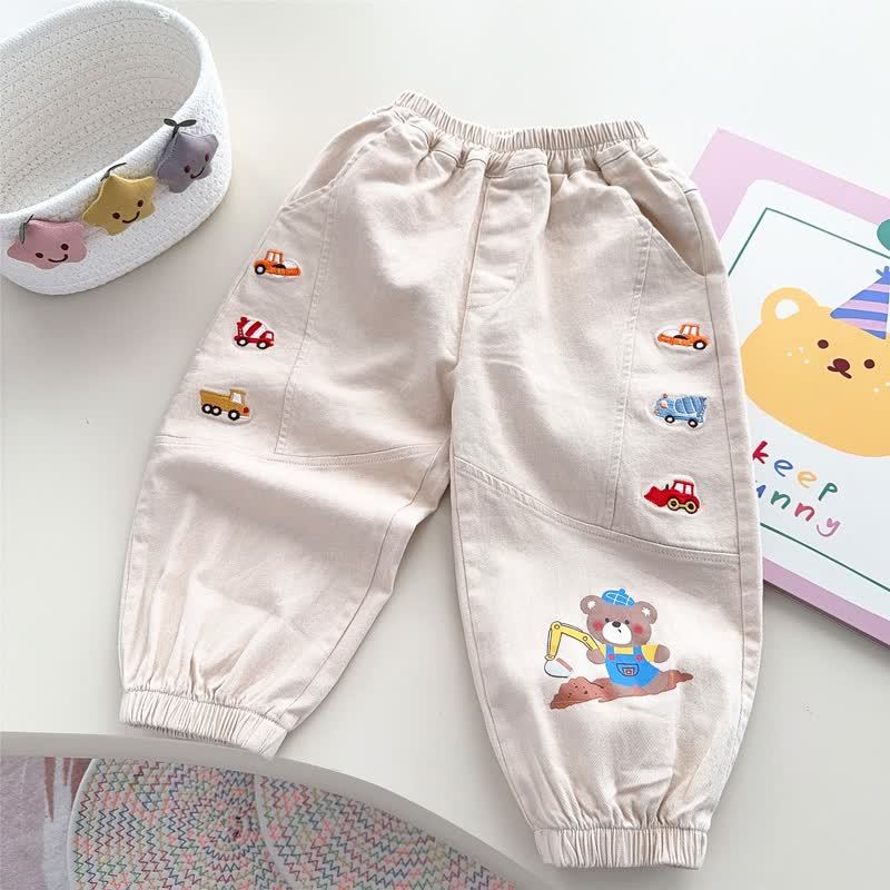 Toddler Bear and Truck Patch Casual Pants - Beige - 6-7T - image 2