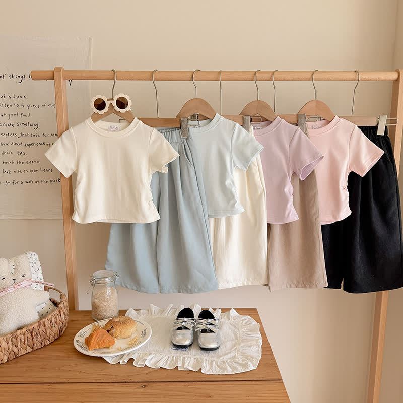 Toddler Kid Girls Ribbed Tee and Pants 2-piece Set - image 1