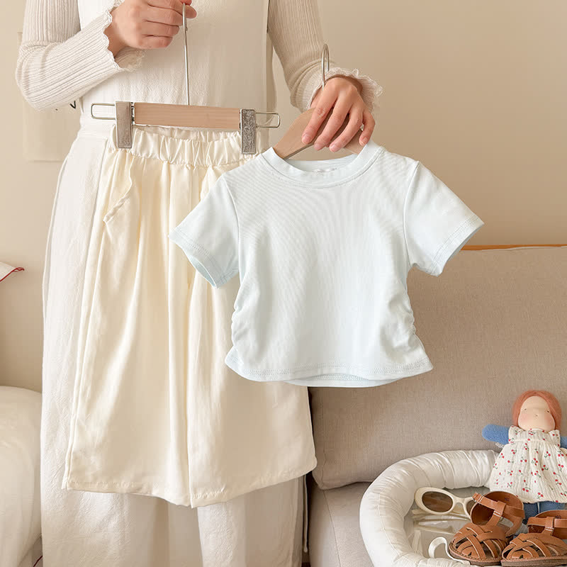 Toddler Kid Girls Ribbed Tee and Pants 2-piece Set - Blue&White - 10-11T - image 3