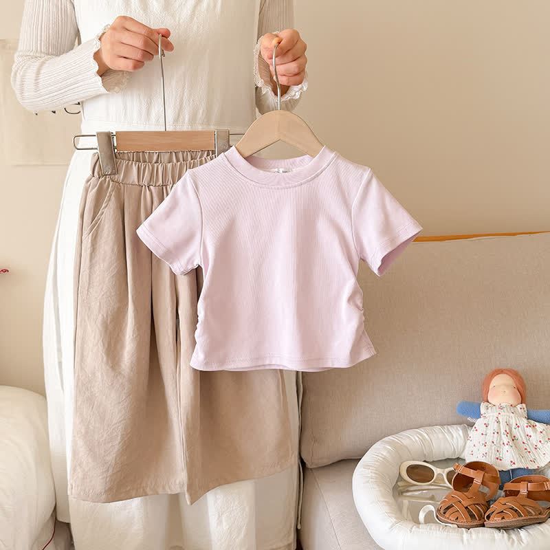 Toddler Kid Girls Ribbed Tee and Pants 2-piece Set - Purple&Khaki - 10-11T - image 4