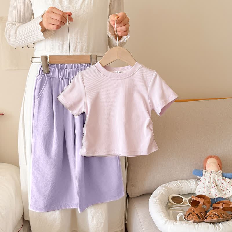 Toddler Kid Girls Ribbed Tee and Pants 2-piece Set - Purple - 10-11T - image 6