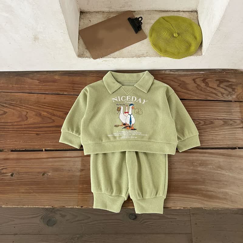 Toddler Baby Animal Print Collared Sweatshirt and Cuffed Pants 2-piece Set - Green - 4-5T - image 3