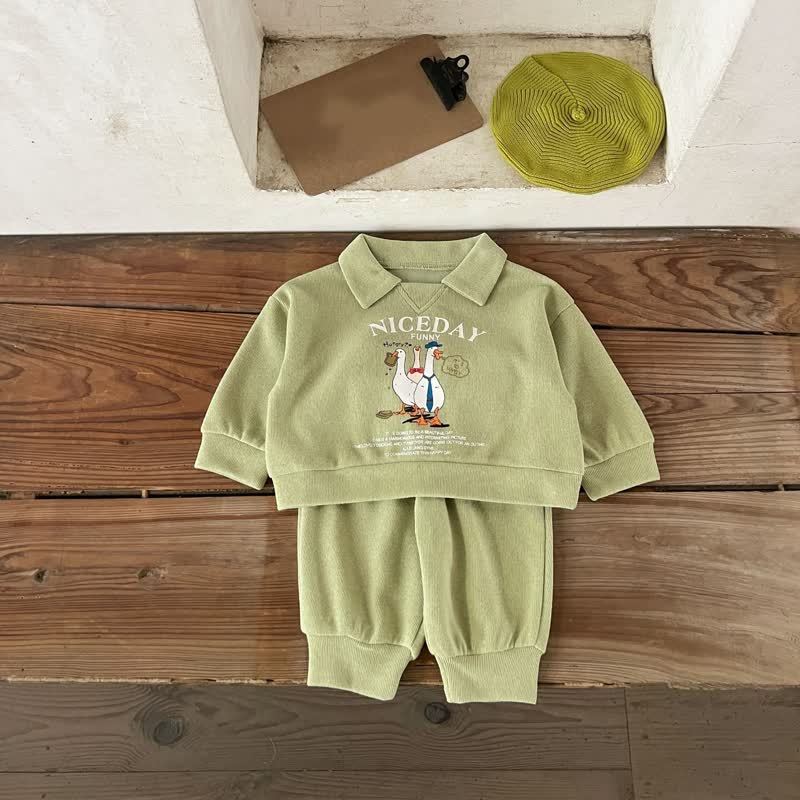 Toddler Baby Animal Print Collared Sweatshirt and Cuffed Pants 2-piece Set - Green - 4-5T - image 3
