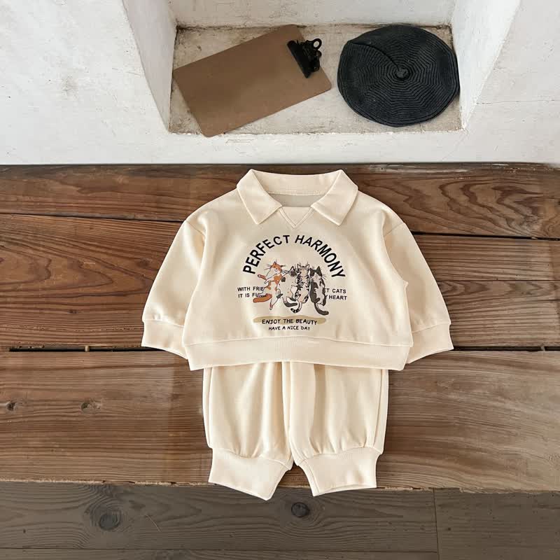 Toddler Baby Animal Print Collared Sweatshirt and Cuffed Pants 2-piece Set - Beige - 4-5T - image 2