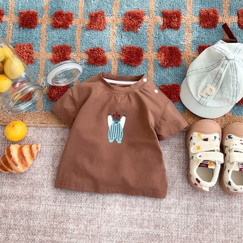 Baby Vintage Blue Striped Overalls or Brown Tee - Brown Tee - 1-2T - image 3