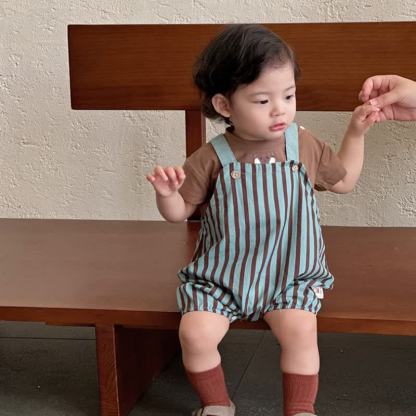 Baby Vintage Blue Striped Overalls or Brown Tee - image 4