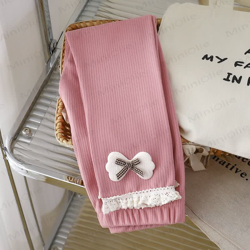 Toddler Girl Soft Ribbed Bow Leggings - Pink - 10-11T - image 6