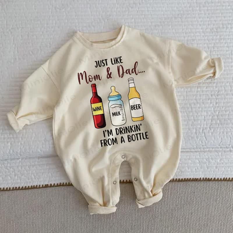 JUST LIKE MOM & DAD.... I'M DRINKIN' FROM A BOTTLE Baby Beige Romper - Beige - 2-3T - image 1